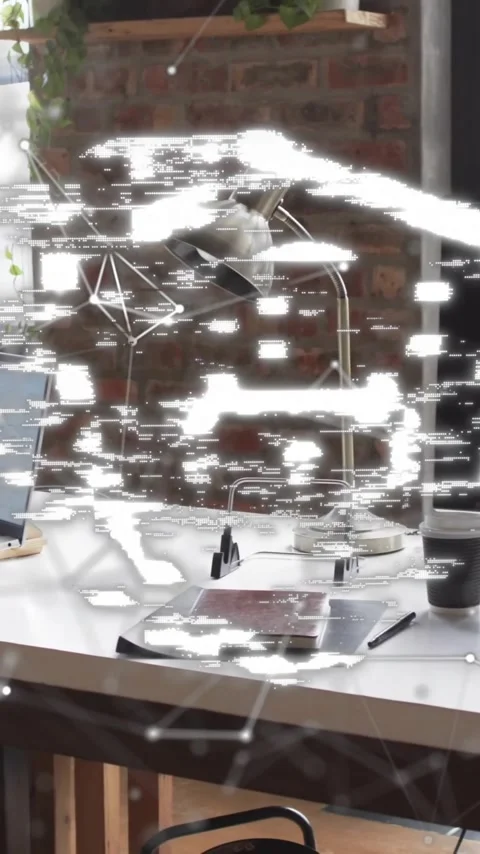 Animation of padlock, connections and data processing over computers on desks in Stock Footage 343079230
