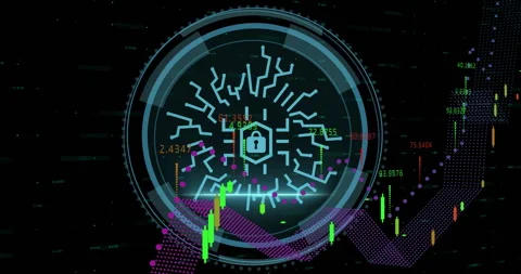 Animation of padlock icon and data processing over black background Vídeos de archivo 307814885