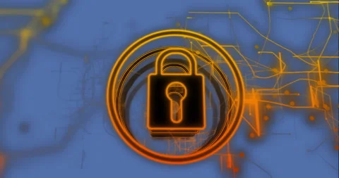 Animation of padlock icon and data processing over blue background Stock Footage 310589984