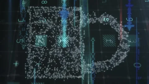 Animation of padlock icon and data processing on black background Vídeos de archivo 314615757