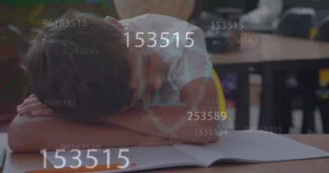 Animation of padlock icon and data processing over caucasian schoolboy Vídeos de archivo 327002734