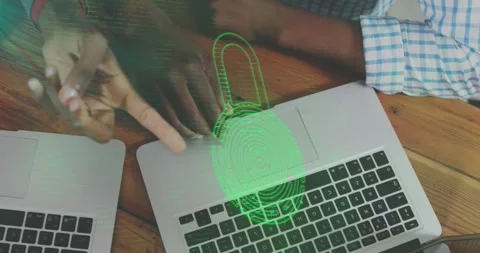 Animation of padlock icon and data processing over diverse people using laptops Vídeos de archivo 327712932