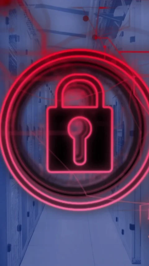Animation of padlock icon and data processing over computer servers Stock Footage 341927472