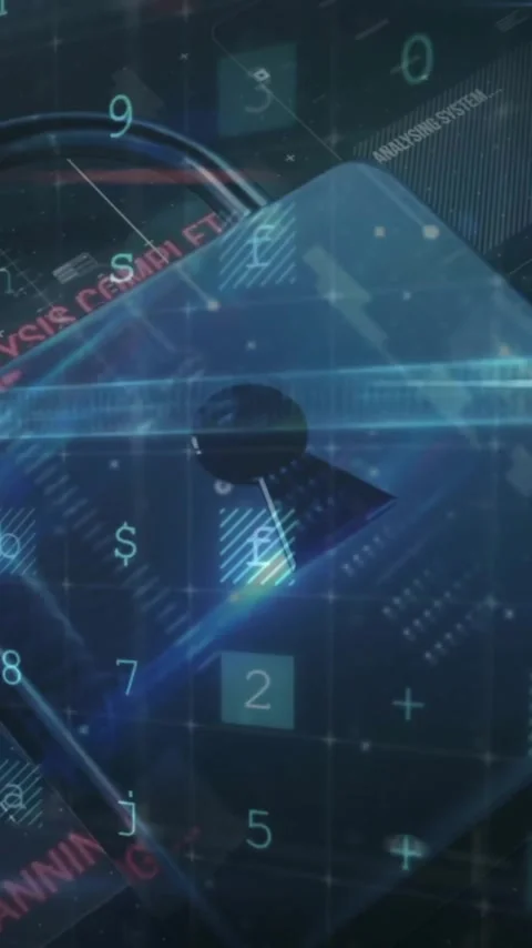 Animation of padlock icon and data processing on black background Stock Footage 343615673