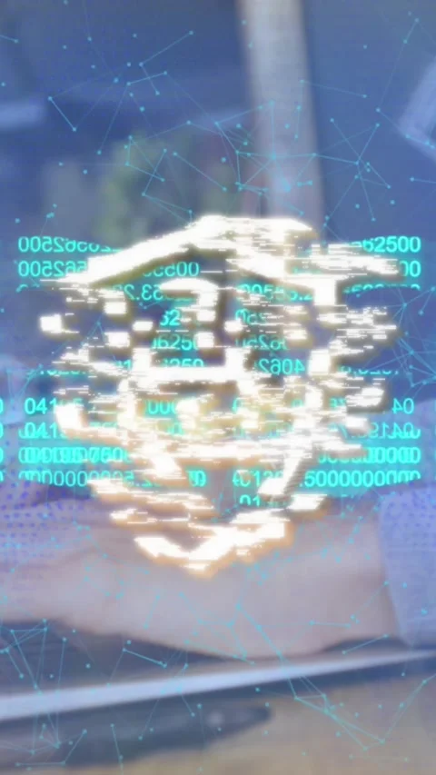 Animation of padlock icon and data processing over caucasian woman using laptop Stock Footage 343721077
