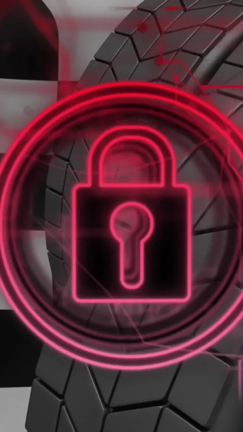 Animation of padlock icon and data processing over tyres Stock Footage 344765945