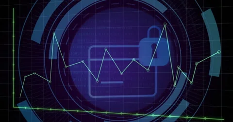Animation of padlock icon and digital data processing over dark background Vídeos de archivo 310407195