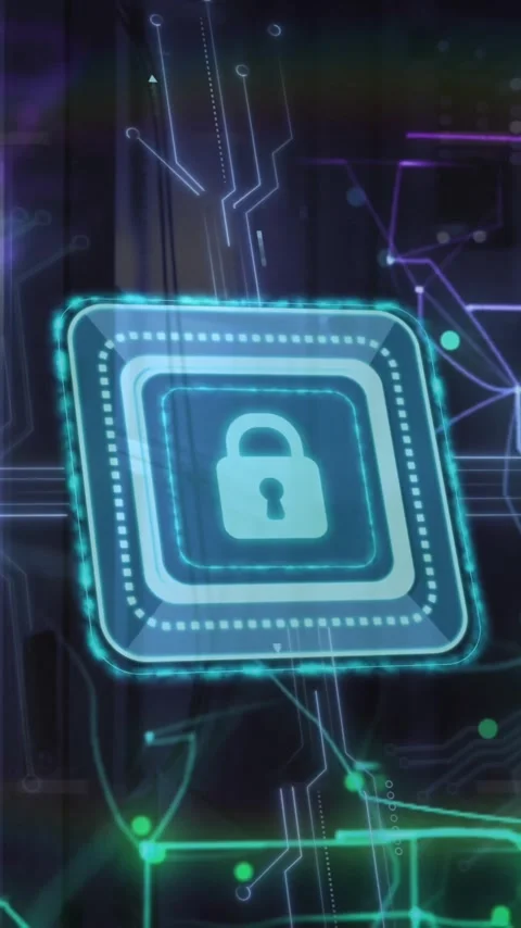 Animation of padlock icon and digital data processing over computer servers Stock Footage 343779981