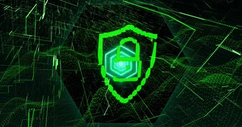 Animation of padlock icon and network of connections over black background Stock Footage 327642450