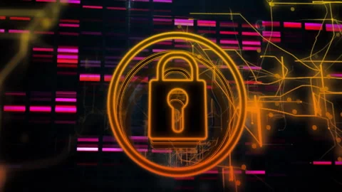 Animation of padlock icon with data processing over dark background Stock Footage 267187137