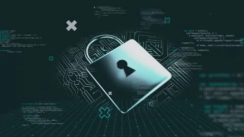 Animation of a padlock icon with data processing and computer processor Video stock 328159380