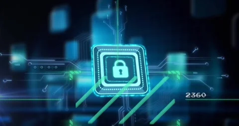 Animation of padlock icon, data processing over circuit board Stock Footage 328823731