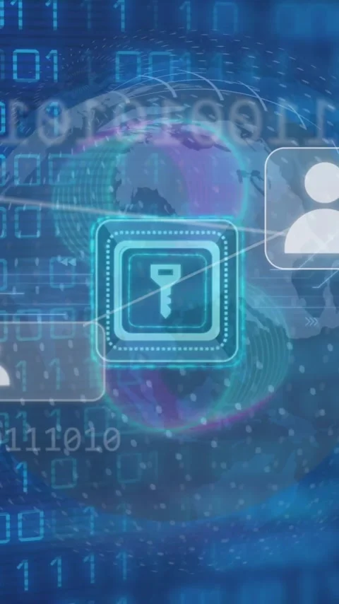 Animation of padlock icon over binary coding data processing 스톡 동영상 343718956