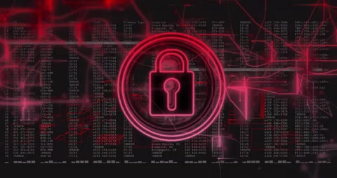 Animation of padlock icon over data processing on black background Vídeos de archivo 310156962