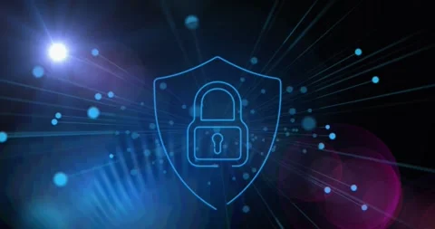 Animation of padlock icon over light trails Stock Footage 328456060