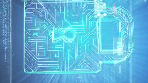 Animation of padlock icon with scope scanning and data processing on black Stock Footage 312395372