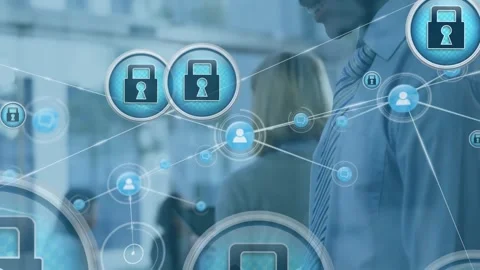 Animation of padlock icons and connected profile icons, african american Stock Footage 328520278