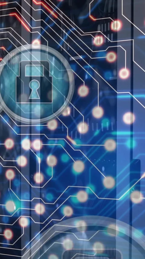 Animation of padlock icons and data processing over computer servers Stock Footage 342806060
