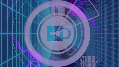 Animation of padlock in loading circles, dynamic waves, computer language over Stock Footage 313088586