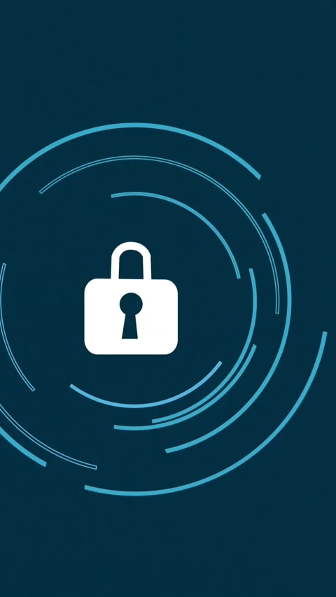 Animation of padlock in loading circles over data server system in server room Stock Footage 343920594