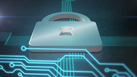 Animation of a padlock with microprocessor connections Vídeo Stock 147871347