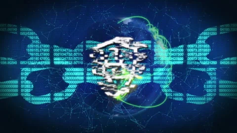 Animation of padlock over chain of binary coding and globe Stock Footage 310436856