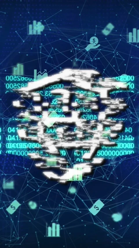 Animation of padlock in shield, numbers forming blockchain, icons forming globe Stock Footage 344803004