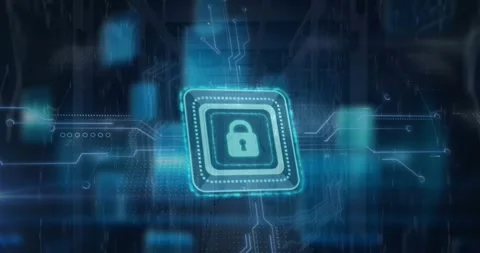 Animation of padlock in square with circuit board pattern against abstract Stock Footage 330167641