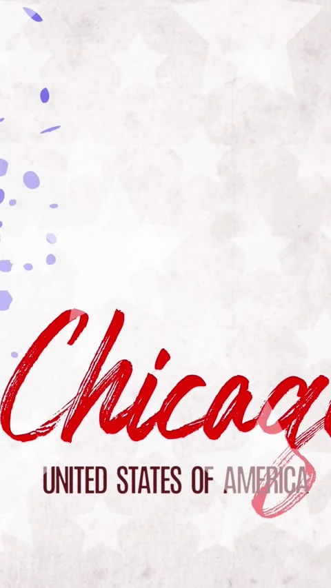 Animation. painted, blue-red heart with stars, red lettering inscription Chicago Vídeos de archivo 320533923
