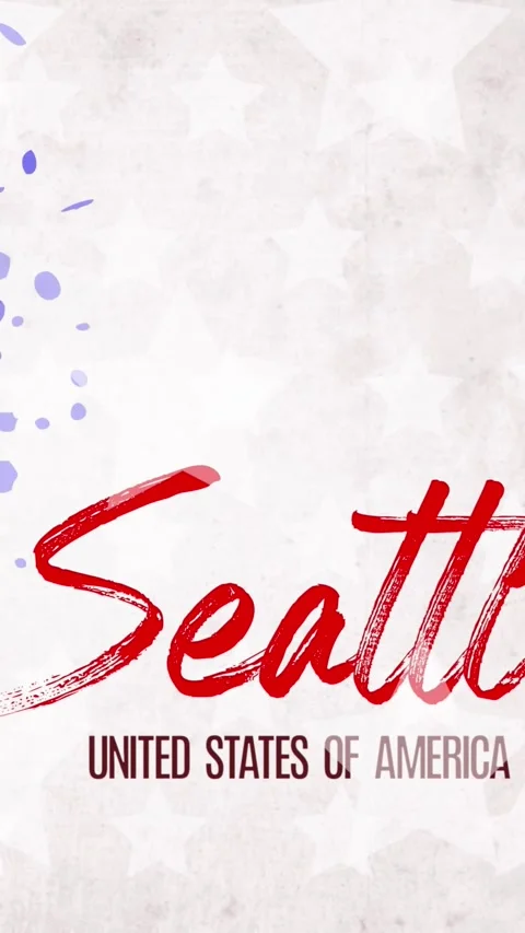 Animation. painted, blue-red heart with stars, red lettering inscription Seattle Stock Footage 322772257