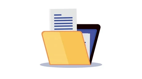 Animation of paper documents falling into yellow office folder against whit.. Stock Footage 339272896