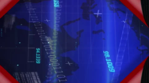 Animation of paper opening over map, binary codes, programming language on Stock Footage 312619695