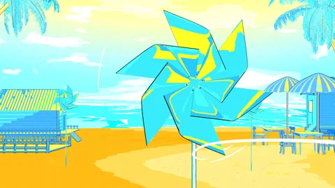 Animation of a paper windmill spinning in the wind. stylized toon shader. 4k Vidéo 255103338