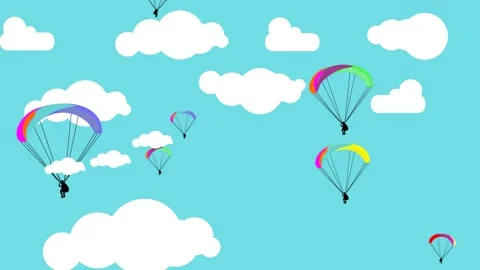 Animation of a parachutist jumping through white clouds Stock Footage 299513283