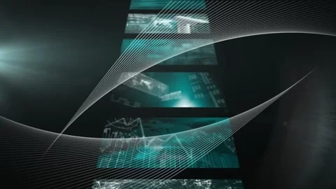 Animation of parallel white curved lines moving over data processing on cascade Stock Footage 157347330