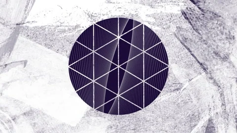 Animation of parallel white lines in dark circle with geometric pattern on white Stock Footage 268067386