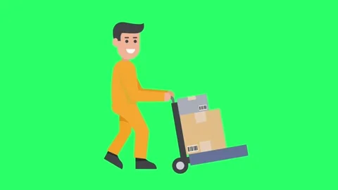 Animation parcel delivery worker on green background. Stock Footage 255954570