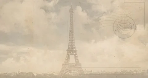 Animation of paris eiffel tower over stamped envelope Stock Footage 329104393