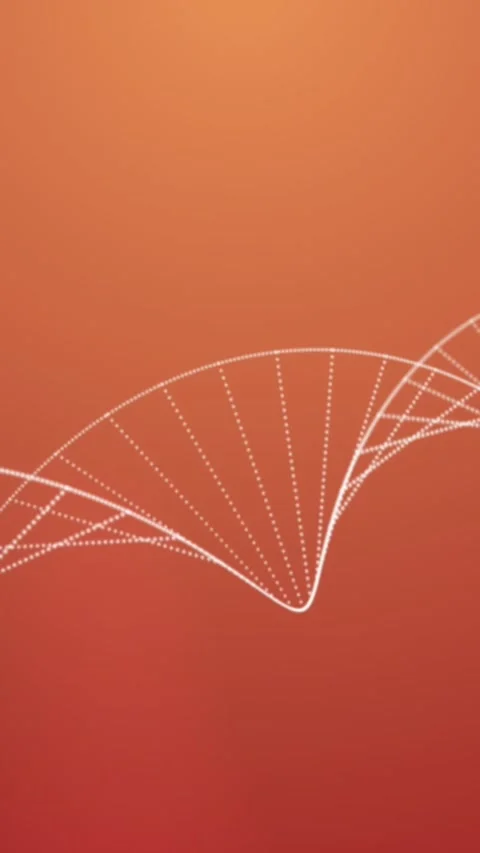 Animation of particles forming a dna structure against orange gradient Stock Footage 342707326