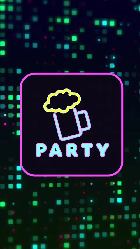Animation of party text, cloud on glass in square over multicolored squares on Stock Footage 344557610
