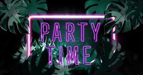 Animation of party time text and neon fr... | Stock Video | Pond5