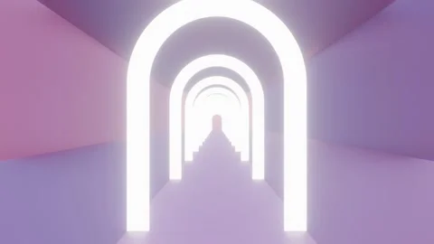 Animation of passing through a light frame hallway with a violet pink backgr Видео 280107971