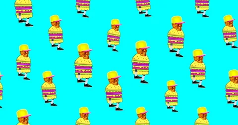 Animation pattern. Burger Skull motion on blue background. Fast food lover art Stock Footage 98822532