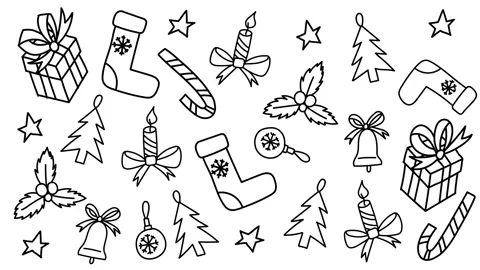 Animation of pattern with doodle style christmas elements. Bells, presents, c Stock Footage 142895698