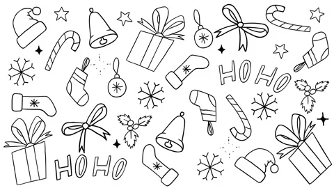 Animation of pattern with doodle style christmas elements. Bells, presents, c Stock Footage 142896103