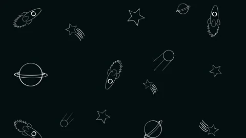 Animation of pattern with doodle style space elements Stock Footage 223278903