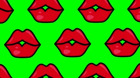 Animation, pattern or background of kissing red lips looped on a green Stock Footage 254220871