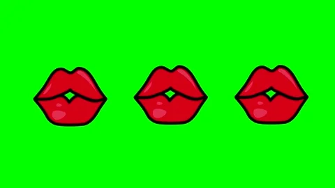 Animation, pattern or background of kissing red lips looped on a green Stock Footage 255851802