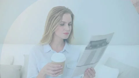 Animation of pattern over woman reading documents 動画素材 222024089