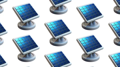 Animation of pattern of small blue solar panels, each mounted on a metallic Stock Footage 277258075